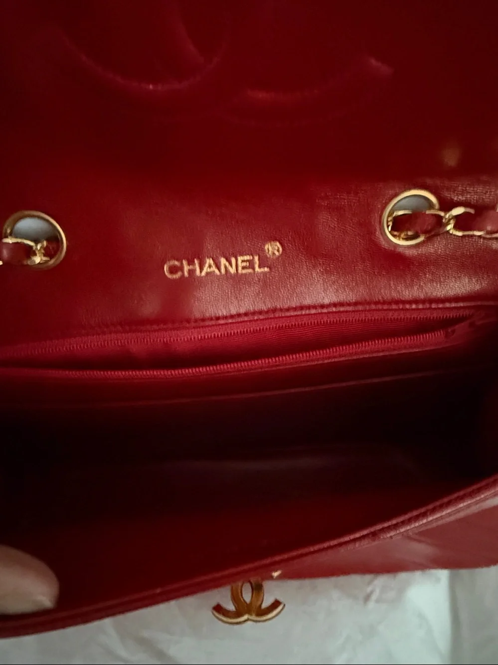 Chanel Red Lambskin Quilted Shoulder Bag